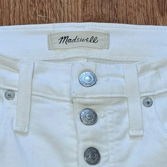 Madewell Distress White Skinny Button Fly Jeans with Raw Hem - Size 25 - Picture 11 of 16